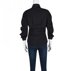 Pre Owned Prada Black Ruched Long Sleeve Blouse M