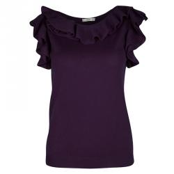Pre Owned Prada Purple Wool Ruffle Detail Sleeveless Top M