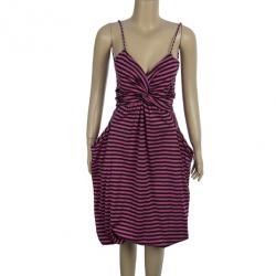 Pre Owned Prada Striped Strapless Dress M