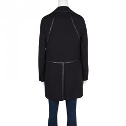 Pre Owned Prada Black Wool Leather Trim Coat S