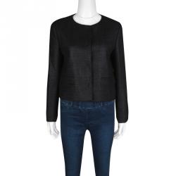 Prada Black Textured Wool Buttoned Box Jacket M
