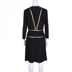 Pre Owned Prada Black Contrast Gold Leather Trim Long Sleeve Dress M