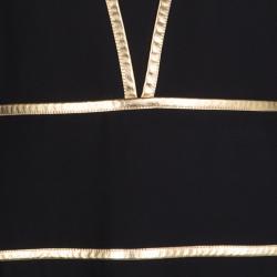 Pre Owned Prada Black Contrast Gold Leather Trim Long Sleeve Dress M