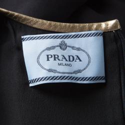 Pre Owned Prada Black Contrast Gold Leather Trim Long Sleeve Dress M