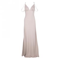Pre Owned Prada Pale Pink Crystal Strap Cutout Back Maxi Dress S