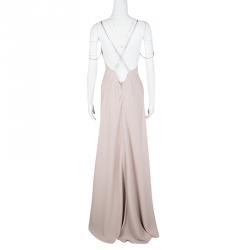 Pre Owned Prada Pale Pink Crystal Strap Cutout Back Maxi Dress S