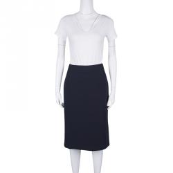 Pre Owned Prada Navy Blue Textured Wool Skirt L
