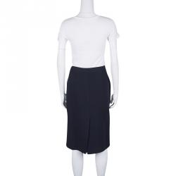 Pre Owned Prada Navy Blue Textured Wool Skirt L