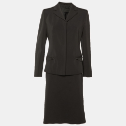 مملوكة مسبقًا Prada Vintage Black Crepe Jacket & Midi Skirt L