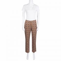 Pre Owned Prada Multicolor Diamond Print Silk And Wool Blend Cropped Pants M