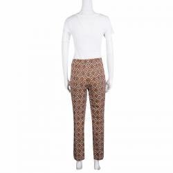 Pre Owned Prada Multicolor Diamond Print Silk And Wool Blend Cropped Pants M