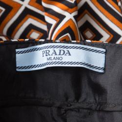 Pre Owned Prada Multicolor Diamond Print Silk And Wool Blend Cropped Pants M