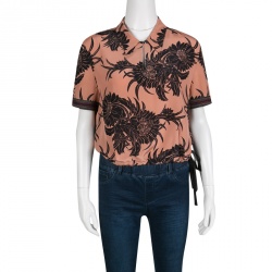 Pre Owned Prada Peach Tropical Floral Printed Silk Crop Top L