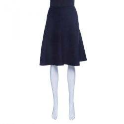Pre Owned Prada Navy Blue Angora Wool A-Line Skirt S