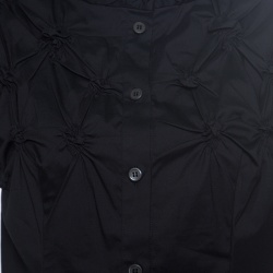 Prada Black Smocked Cotton Cap Sleeve Button Front Top S