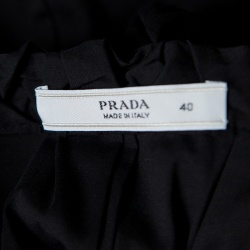 Prada Black Smocked Cotton Cap Sleeve Button Front Top S