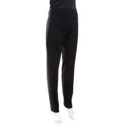 Prada Black Wool Leather Piping Detail Straight Trousers L