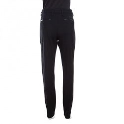 Prada Black Wool Leather Piping Detail Straight Trousers L