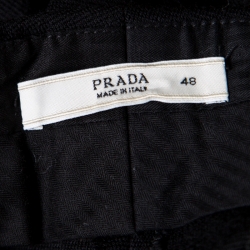Prada Black Wool Leather Piping Detail Straight Trousers L