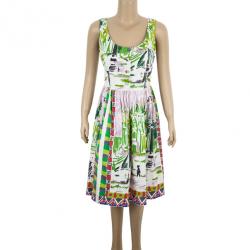 Prada Le Voyageur 2012 Postcard Print Cotton Dress S