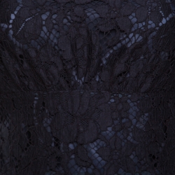 Pre Owned Prada Navy Blue Floral Lace Ruffled Sleeveless Dress S