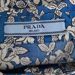 Pre Owned Prada Shaded Blue Floral Print Stretch Cotton Shirt Dress M