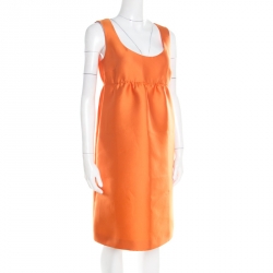 Pre Owned Prada Orange Silk Blend Gathered Empire Waist Sleeveless Dress S