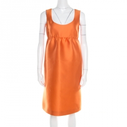 Pre Owned Prada Orange Silk Blend Gathered Empire Waist Sleeveless Dress S