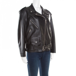 Prada Matte Black Nappa Leather Giacca Biker Jacket S
