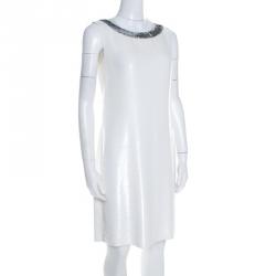 Prada Off White Sequined Silk Sleeveless Shift Dress S