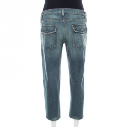 Pre Owned Prada Indigo Light Wash Denim Distressed Cropped Jeans M