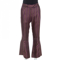 Pre Owned Prada Purple and Brown Printed Silk Flared Trousers M