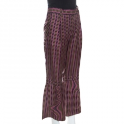 Pre Owned Prada Purple and Brown Printed Silk Flared Trousers M