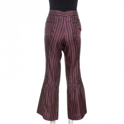 Pre Owned Prada Purple and Brown Printed Silk Flared Trousers M