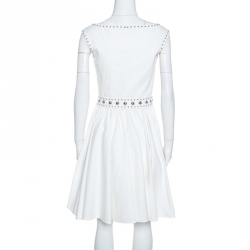 Pre Owned Prada Off White Crepe Stud Detail Sleeveless Dress M