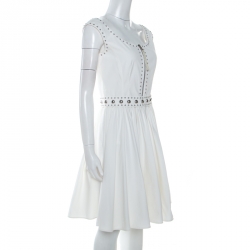 Pre Owned Prada Off White Crepe Stud Detail Sleeveless Dress M