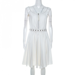 Pre Owned Prada Off White Crepe Stud Detail Sleeveless Dress M