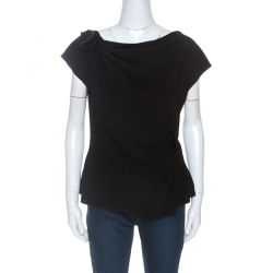 Pre Owned Prada Black Crepe Draped Detail Top L