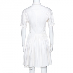 Pre Owned Prada Off White Stretch Cotton Pleated Shirt Dress S