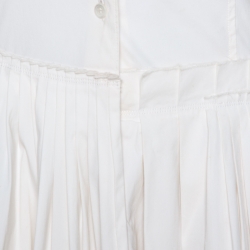 Pre Owned Prada Off White Stretch Cotton Pleated Shirt Dress S