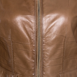 Pre Owned Prada Beige Leather Gathered Zip Front Jacket M