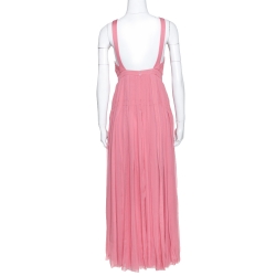 Pre Owned Prada Pink Silk Chiffon Pleated Sleeveless Maxi Dress S