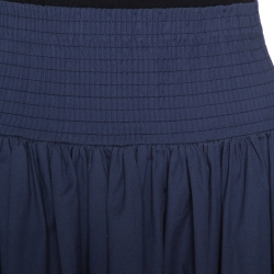 Pre Owned Prada Navy Blue Cotton Elasticized Waist Midi Skirt S