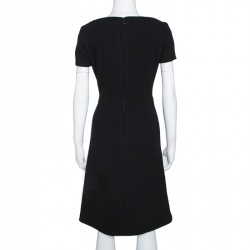 Pre Owned Prada Black Wool Crepe Short Sleeve Sheath Dress M