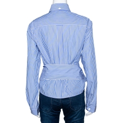 Pre Owned Prada Blue Striped Cotton Wrap Front Tie Detail Shirt S