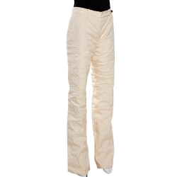 Pre Owned Prada Cream Cotton Blend Flared Trousers L
