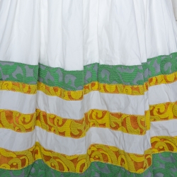 Pre Owned Prada White Cotton Striped Jacquard Trim Detail Flared Sleeveless Dress M 