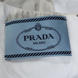 Pre Owned Prada White Cotton Striped Jacquard Trim Detail Flared Sleeveless Dress M 