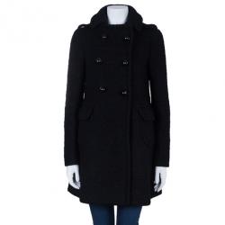 Prada Black Double Breasted Long Wool Coat S