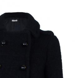 Prada Black Double Breasted Long Wool Coat S